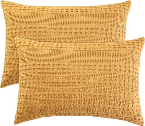 Miniatura 59 de PHF Fundas de almohada con tejido de gofre de 24" x 24", paquete de 2, funda de almohada cuadrada 100% algodón para decoración de ropa de cama, sin