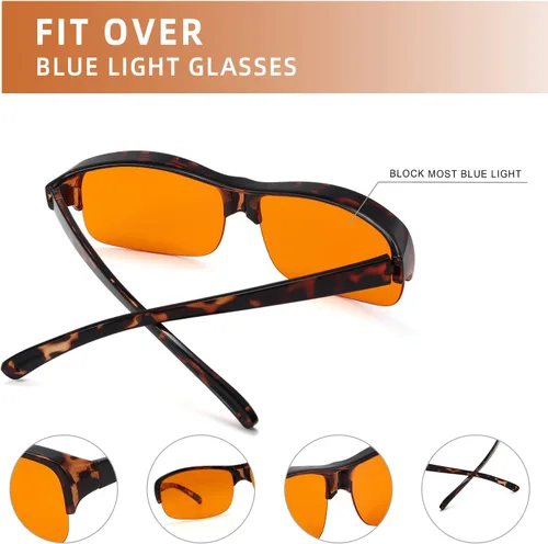 Miniatura 5 de Eyekepper 100% anti-bloqueo de luz azul Fitover gafas desgaste sobre gafas de computadora con lente ámbar 1801-tortuga-100% bloqueo de luz azul