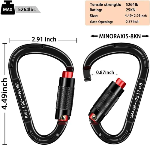 Miniatura 2 de Mosquetón de bloqueo automático, mosquetón resistente de 25 kN UIAA, mosquetón de escalada certificado por UIAA, mosquetones de seguridad