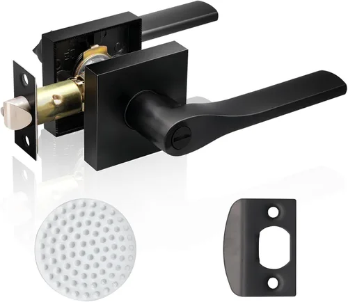 JO.KO Pomo de puerta negro mate, cerradura de puerta de entrada sin llave para privacidad interior, manijas de puerta reversibles de estilo
