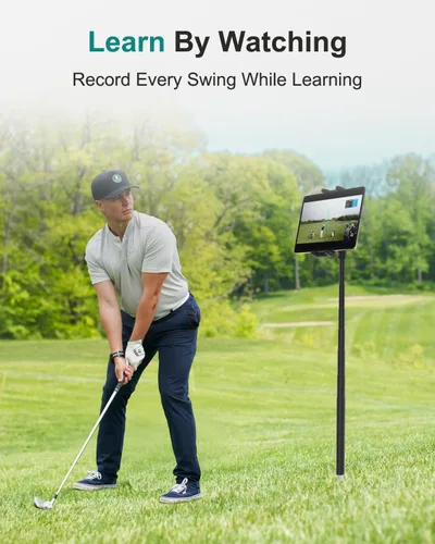 Miniatura 5 de Palo monopie de golf, soporte para tableta de golf para iPad y teléfono de 4 a 13 pulgadas, soporte analizador de swing de golf con palo de selfie
