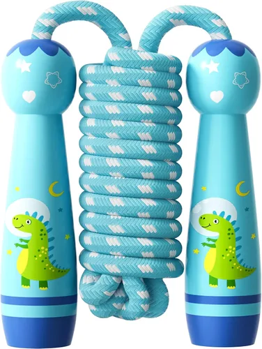 Miniatura 13 de Cuerda de saltar para niños, cuerda de saltar trenzada de algodón ajustable con mango de madera para niños pequeños, fitness, entrenamiento