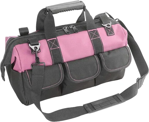 Miniatura 7 de Garden Tools Bag 16 Inch Wide Mouth Tool Bag with Molded Base and Plastic-Padded Inside Pockets for Tool Storage, 600D Polyester Fabric, Brown