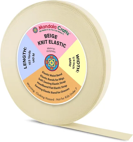 Miniatura 16 de Mandala Crafts Carrete de bandas elásticas anchas de 1/2 pulgada color beige para cinturas de pantalones, costura y manualidades DIY, 88 yardas