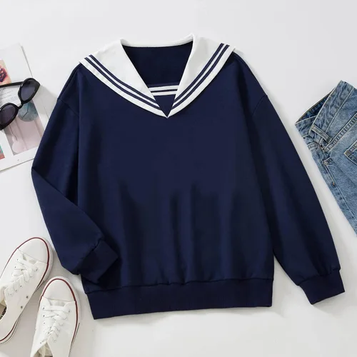 Miniatura 4 de Wrenpies Women Sweatshirts Cotton Hoodie Aesthetic Pullover Turn-Down Collar Sweatshirt for Girls Kawaii Clothes Pocket Tops