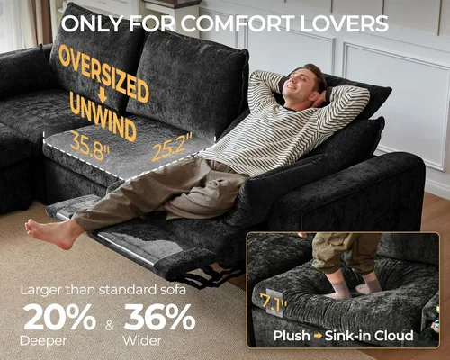 Miniatura 3 de Sofá reclinable eléctrico de 102.8 pulgadas con reposacabezas, sofá reclinable modular Cloud de gran tamaño con mesa, cajón de almacenamiento, Blanco
