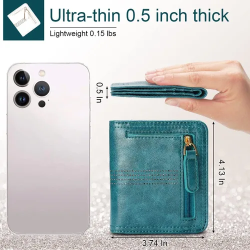 Miniatura 3 de APHISON Billetera para mujer, delgada y pequeña, cartera RFID para mujer, azul (01A125peacock Blue), Moda