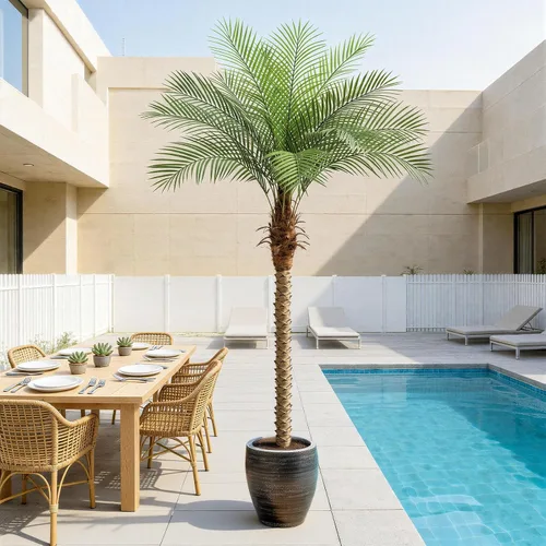 Miniatura 9 de Palmera artificial fénix de 7 pies con 15 hojas ajustables, plantas de palmera fénix sintética para patio exterior, piscina, hogar, oficina, sala
