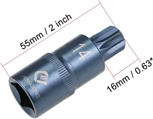 Miniatura 2 de uxcell 1/2" Drive x M14 (0.551 in) Triple Square Spline Bit Socket, S2 Brocas de acero, enchufes CR-V de 2" de longitud (solo para uso manual), 2