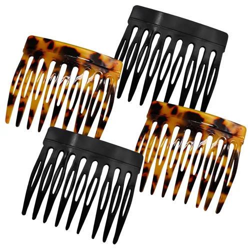 4 peines laterales para el cabello, pequeños accesorios decorativos para peinar el cabello, pinzas de sujeción fuerte para mujeres (negro, amarillo)