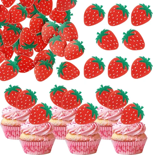 Miniatura 10 de Paquete de 24 adornos para cupcakes Sweet One con purpurina para primer cumpleaños, fresa, cupcakes, para frutas, baby shower, primer cumpleaños