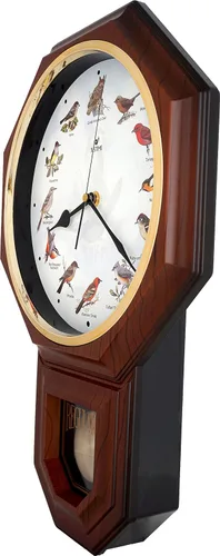 Miniatura 3 de JUSTIME Unique 12 North America Bird's Song Schoolhouse - Reloj de pared con péndulo de campanillas cada hora melodía hecha en Taiwán Madera oscura