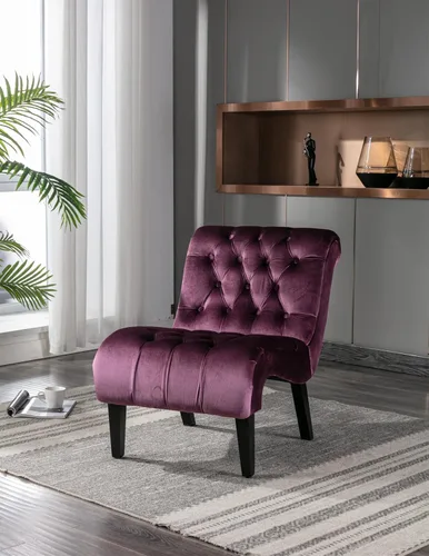 Miniatura 19 de Modern Velvet Armless Accent Living Room Chair,Upholstered Fabric Button Comfortable Leisure Chair with Wooden Legs for Bedroom,Office (Beige Velvet)