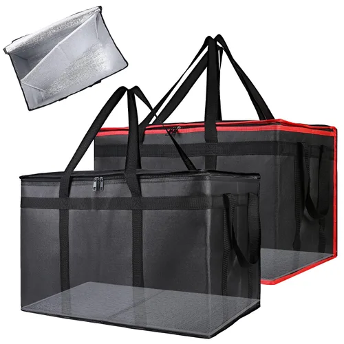 Miniatura 10 de Bodaon - Paquete de 2 bolsas aisladas para entrega de alimentos, XXXL, bolsa de mano para comida y comestibles con aislamiento para alimentos negro
