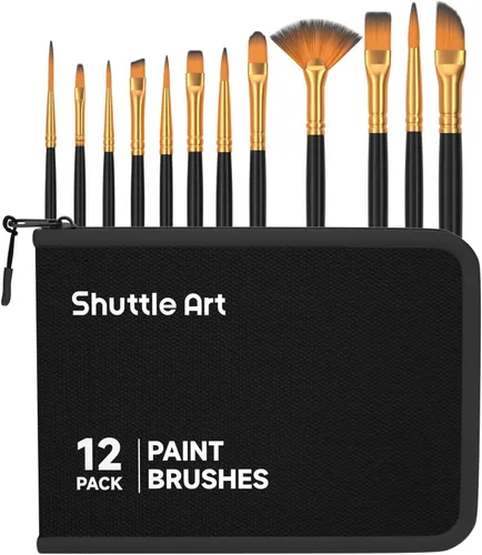Miniatura 10 de Shuttle Art Juego de 12 pinceles de pintura con estuche, formas y tamaños surtidos para acrílico, acuarela, óleo y gouache, pinceles de artista Rosa