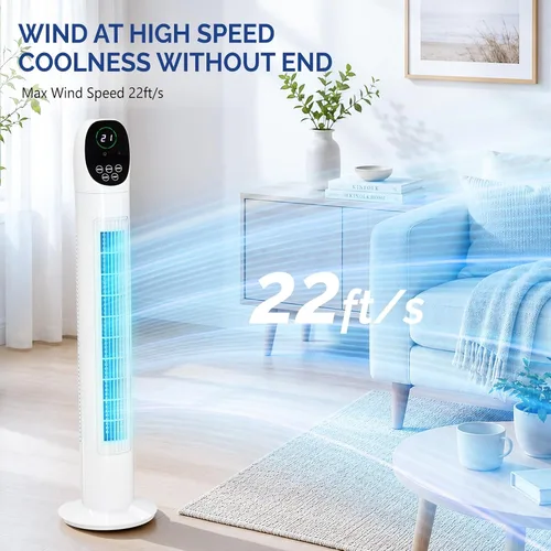 Miniatura 2 de ROVSUN Ventilador de torre sin aspas de 34 pulgadas con pantalla digital y control remoto, refrigeración turbo con 3 velocidades, temporizador de 9