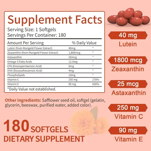 Miniatura 2 de Cápsulas blandas de suplemento de luteína y zeaxantina: vitaminas y suplementos para los ojos con vitaminas C, E, Omega 3, luteína y zeaxantina
