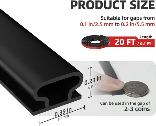 Miniatura 2 de Tira de sellado de goma autoadhesiva en forma de D de 20 pies, burlete negro para puertas y ventanas – Bloqueador de huecos con insonorización