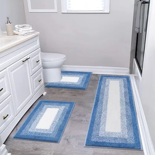 Miniatura 25 de Juegos de alfombras de baño de 3 piezas, alfombras de baño antideslizantes absorbentes, alfombras de baño de felpa extra suaves y esponjosas