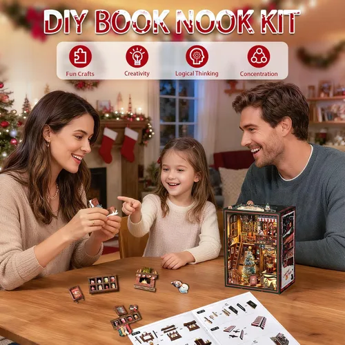 Miniatura 4 de Kit de Rincón de Libros para Adultos, Rompecabezas de Madera 3D DIY en Miniatura Kit Booknook con Luz LED con Sensor, Decoración de Estantería
