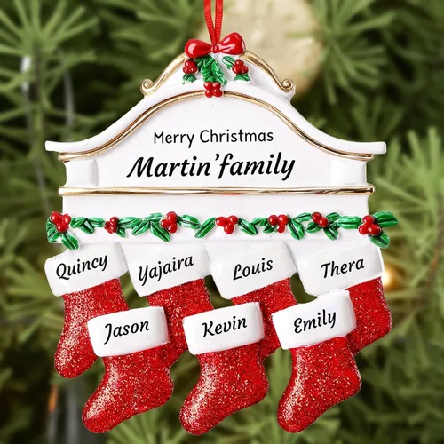Miniatura 9 de DPDP Adornos de Navidad familiares personalizados 2025 – Calcetines personalizados para árbol de Navidad con nombres, adornos familiares