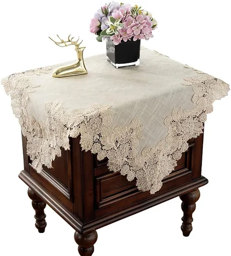 Mantel cuadrado de encaje para mesa de noche, mantel bordado floral moderno y sencillo, para armario de TV, cubierta antipolvo, color beige, 20 x 20