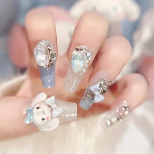 Miniatura 8 de Uñas postizas a presión con estampado de leopardo, lindas uñas postizas con dijes, uñas largas de ataúd, uñas postizas de cobertura completa