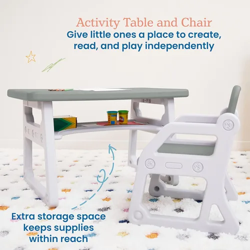 Miniatura 3 de ECR4Kids Escritorio y silla para niños pequeños, muebles para niños, gris/gris claro, 2 piezas