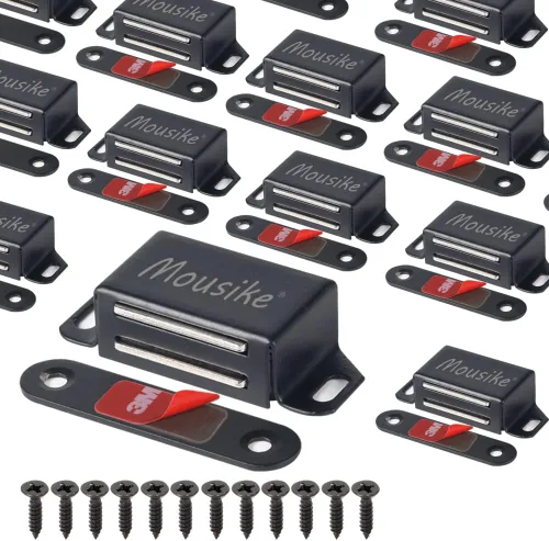 Miniatura 12 de Mousike Imanes para gabinete de 30 libras de color negro con fuerte imán para cocina, armario, armario, puerta, cajón, pestillo paquete de 4