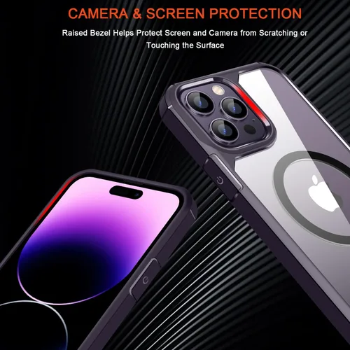 Miniatura 5 de TENDLIN Funda magnética compatible con iPhone 14 Pro [compatible con MagSafe] funda protectora suave transparente de parte trasera dura (morado)