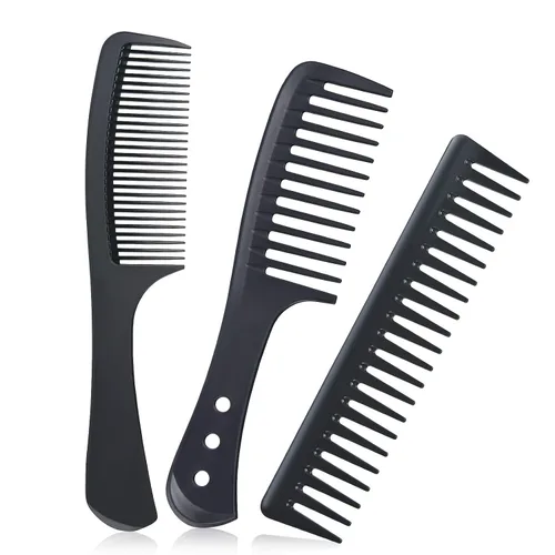Miniatura 8 de URAQT Juego de peines de peluquería, paquete de 3 peines de dientes anchos, resistente al calor, antiestático, cepillo de pelo de carbono