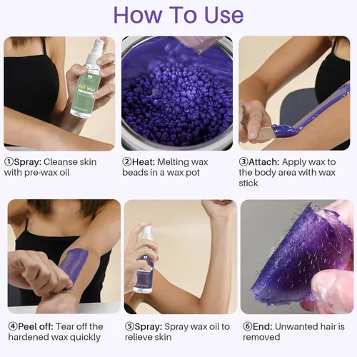 Miniatura 8 de BLITZWAX Kit de depilación brasileña y bikini con cuentas de cera de lavanda de 1 libra, calentador de cera dura para cara, piernas y cuerpo, kit