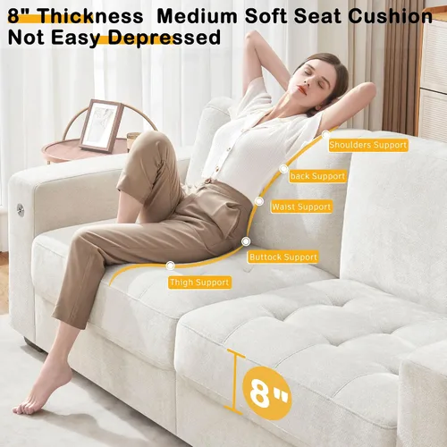 Miniatura 4 de Hanherry - Sofá de 89" para sala de estar, sofá moderno y cómodo con cojín de asiento de firmeza media, funda extraíble, reposabrazos anchos, puerto