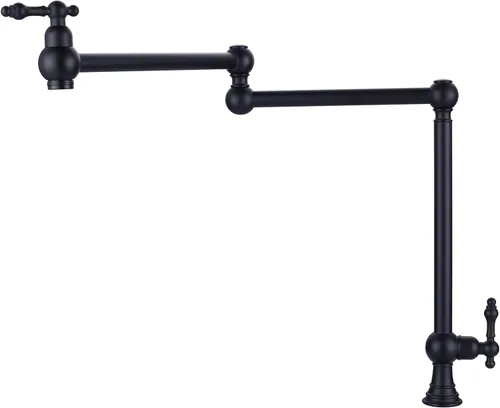 Miniatura 8 de WOWOW Pot Filler Faucet - Grifo de estufa de montaje en cubierta, relleno de olla de latón macizo, negro mate con brazo oscilante elástico de doble