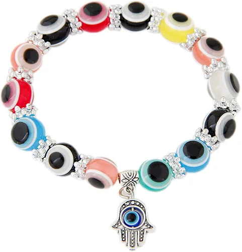 Miniatura 5 de Juego de pulseras elásticas de cuentas de cristal turco contra el mal de ojo, amuleto de protección de hebras de cristal, amuleto de Fátima Hamsa
