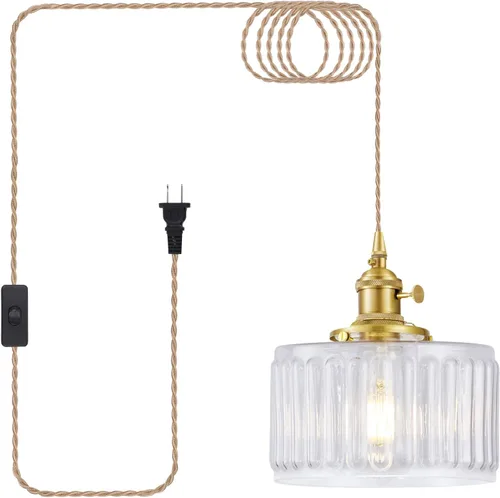 Miniatura 11 de Lámpara colgante enchufable, luces colgantes con cable enchufable, lámpara colgante con vidrio verde, iluminación colgante E26 para isla de cocina