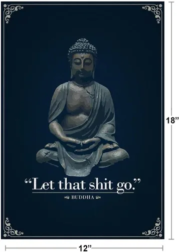 Miniatura 3 de ProFrames póster cómico de Buda con marco, con la cita "Let That Shit Go" 12x18