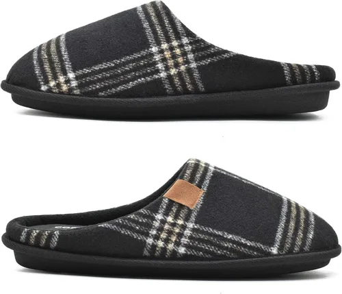 Miniatura 6 de COFACE Pantuflas de casa de espuma viscoelástica para hombre, cómodas, a cuadros, para interiores y exteriores, con el mejor soporte de arco
