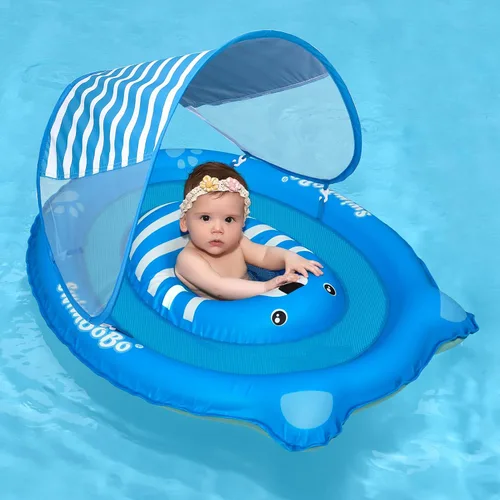 Miniatura 7 de Anillo flotador de piscina para bebé con toldo ajustable y asiento de seguridad para piscina de juguete para edades de 6 a 36 meses Rojo