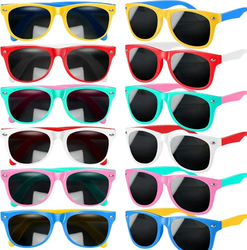 GINMIC Gafas de sol para niños, regalos de fiesta, paquete de 12 unidades de neón de San Valentín para niños, niños y niñas, gran regalo de