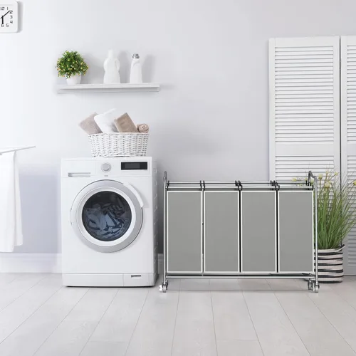 Miniatura 4 de Simple Houseware - Carro rodante clasificador de ropa sucia de 3 bolsas Plata