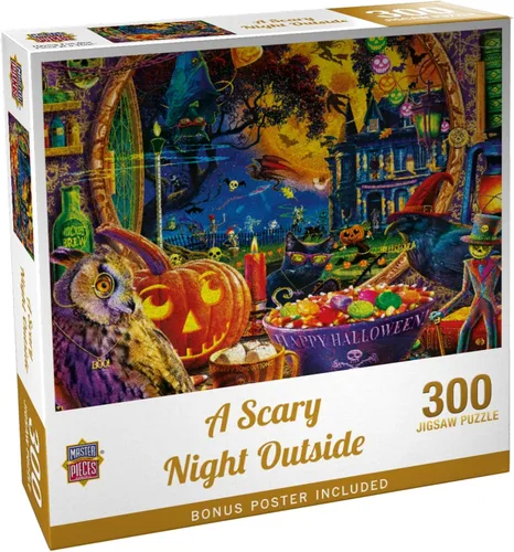 Masterpieces Rompecabezas de 300 piezas para adultos y familias, una noche aterradora al aire libre, 19.25 x 26.63 pulgadas
