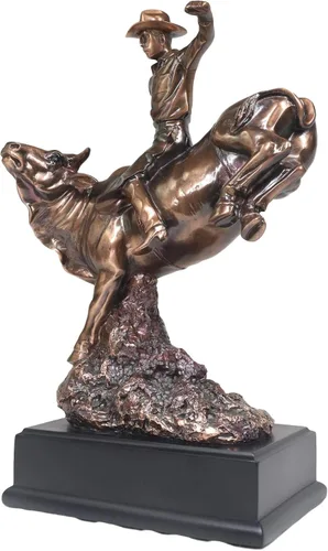 Miniatura 6 de Ebros - Estatua de vaquero de Bull Rider en Bucking Bull Rider en acabado de bronce sepia galvanizado, del viejo mundo, del salvaje oeste, ganado