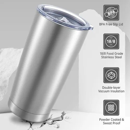 Miniatura 4 de Vasos Térmicos de 20 oz Paquete de Acero Inoxidable con Tapa de Doble Pared con Aislamiento al Vacío Taza de Café de 20oz con Recubrimiento en Polvo