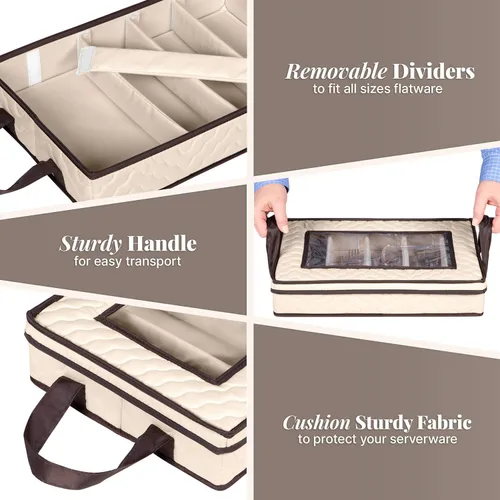 Miniatura 3 de Caja de almacenamiento para cubiertos - Resistente contenedor de almacenamiento para cubiertos de 5 compartimentos con tapa extraíble y asas fáciles