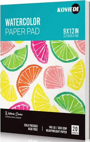 KOVIEDE Bloc de papel de acuarela de 9 x 12 pulgadas (20 hojas), papel de acuarela de 140 libras/300 GSM, cuaderno de bocetos prensado en frío para