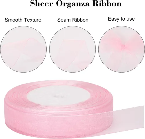 Miniatura 3 de Joycraft - Cinta de organza transparente rosa de 3/4 pulgadas, cinta de gasa de 50 yardas, cinta de tul para ramo de flores, cintas de envoltura