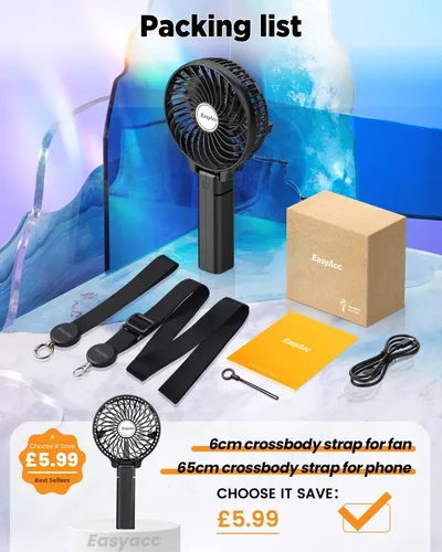 Miniatura 7 de Mini ventilador de mano EasyAcc USB, ventilador de escritorio pequeño ventilador de mano portátil personal con ventilador eléctrico plegable