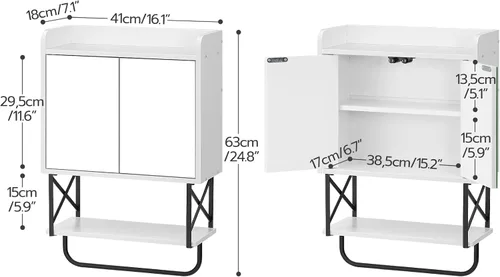Miniatura 3 de HOOBRO Gabinete de pared para medicina con espejo, gabinete de almacenamiento de baño con espacio oculto y barra de toalla, puertas dobles