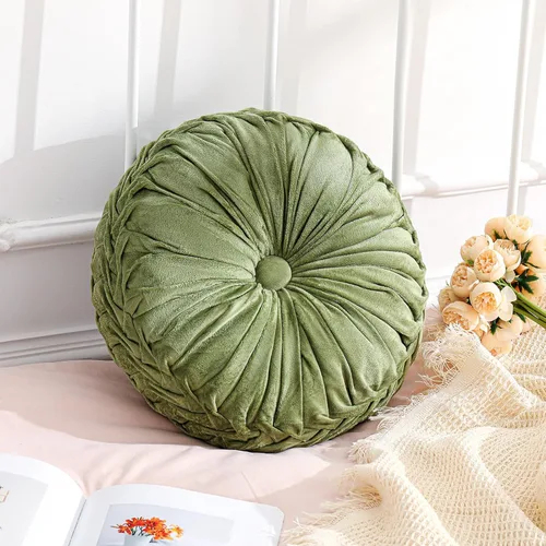 Miniatura 30 de Drydiet 3 Piezas Almohadas Redondas Decorativas de Terciopelo Plisado Almohadas de 15'' de Diámetro Acento Calabaza Boho Cojín de Silla para Sofá
